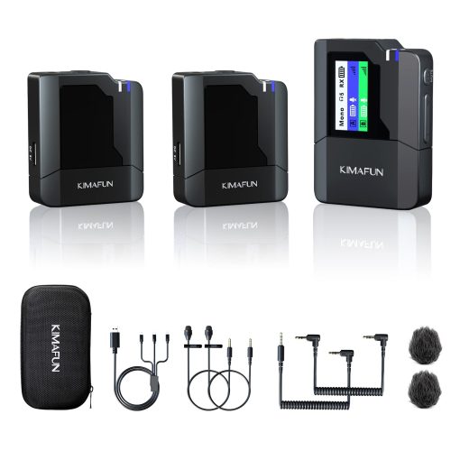 Microfono Lavalier Dual Inalambrico KIMAFUN para Camara, Paquete de 2 Microfonos de Solapa para Entrevistas Transmision en Vivo KM-G50-2
