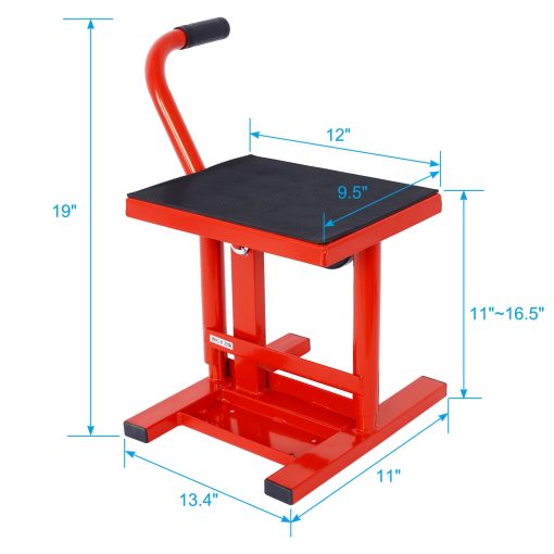 Base de Elevacion de Motocicleta Ajustable de 11"-16.5" Soporte para Bicicleta de Motocross Capacidad de Carga de 330 lbs Soporte de Motocicleta de Acero para Reparacion y Mantenimiento de Motocicletas Rojo - Imagen 3