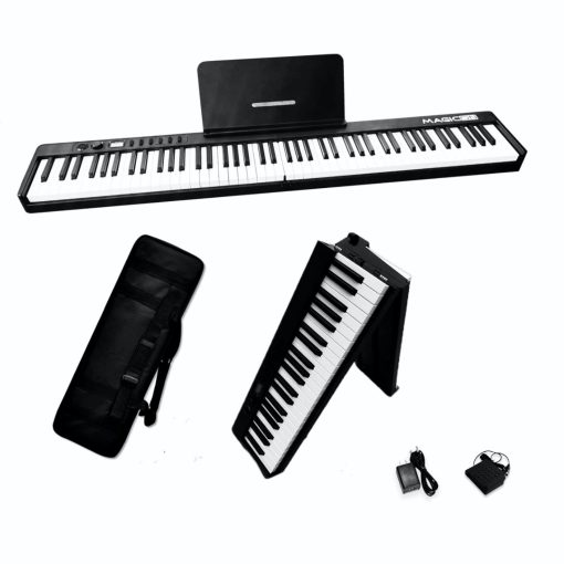 Piano Electronico Plegable MAGICON BX20S de 88 Teclas, Teclas Semipesadas de Tamano Completo, Portatil, con Sensibilidad al Tacto, Soporte USB/MIDI, Bluetooth Inalambrico, Altavoces, Pedal, Bolsa de Transporte, para Principiantes (NEGRO+)