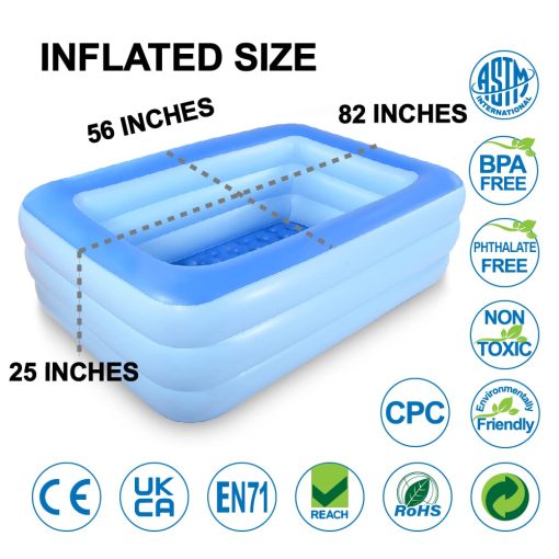Centro de Juegos Acuaticos Familiar Inflable, Piscina Gigante de 82" x 56" x 25" para Verano con Suelo Inflable Suave para Familia, Jardin, Exterior, Patio Trasero (Azul) - Imagen 3