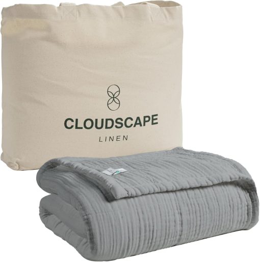 Manta de lino y algodon Cloud Scape tamano King para cama, suave y ligera, 8 capas de muselina, transpirable en todas las estaciones, manta de gauze - Sharkskin