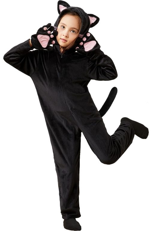 Disfraz de gato ZOMPAKER para ninas, Disfraz de Gato Negro para Ninos, Ideal para Halloween, Fiesta de Disfraces de Animales