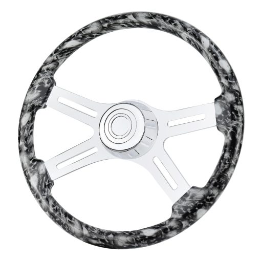 Volante de Camion de Madera Solida hidroimpresa de 18" con 4 Radios de Aluminio Cromado para Semirremolques, Camiones para Kenworth, Peterbilt, Volvo, Freightliner (blanco)