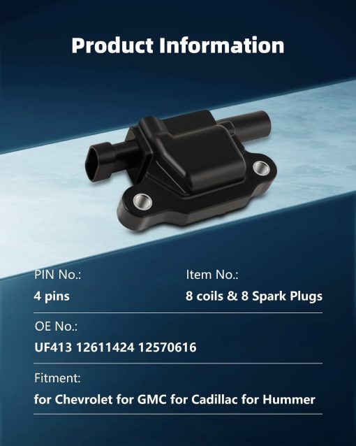 ECCPP D510C 8 bobinas de encendido con 8 bujias de iridio para Chevrolet for GMC CadillacCamaro Corvette Express Impala CTS Rainier Avalanche Silverado Suburban Savana UF413 12611424 12570616 - Imagen 3