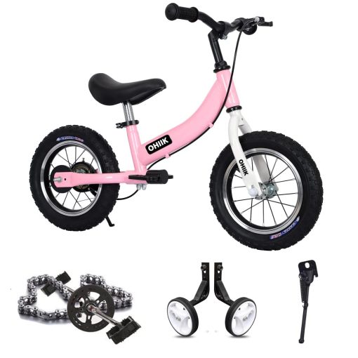 Bicicleta de Equilibrio 2 en 1 para Niños de 2 3 4 5 6 7 años, Bicicleta de Equilibrio a Pedales, Bicicleta de 12 14 16 pulgadas para Niños, con Kit de Pedales, Ruedas de Entrenamiento, Frenos (Rosa, 12 pulgadas)