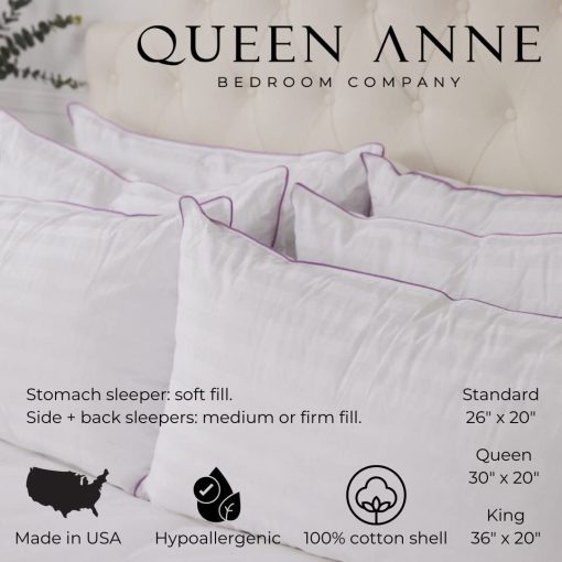 Almohadas de lujo Queen Anne - Paquete de dos (2) - Majesty Down - Alternativa de plumon sintetico - Almohadas hipoalergenicas sin alergias - Hechas en EE. UU. (Firme estandar) - Imagen 4