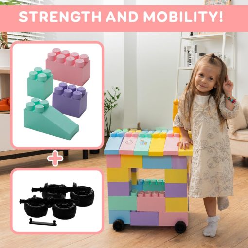 Bloques de Construccion de Plastico Masivo MassBricks - Bloques Gigantes para Ninos, Ninas Edad 1-8 Juega con Piezas Grandes Educativas, de Construccion, y de Apilamiento sin BPA (48 pzs Pastel + Ruedas) - Imagen 5
