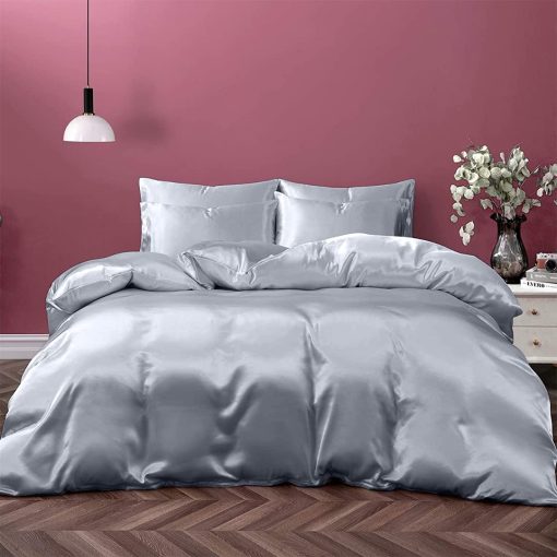 Edredon de saten de seda Cloud Fino | Acolchado en caja | 300 GSM | Edredon de alternativa de pluma | Edredon de cama sedoso | Lavable a maquina | Ropa de cama acolchada sexy - King/Cal King Gris Plateado