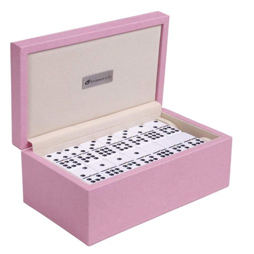 Set de Domino Doble 9 Grande Blanco de Silverman & Co. - Estuche Rosa