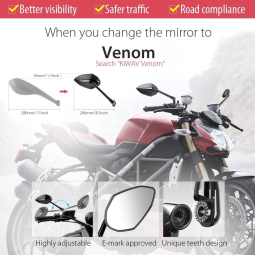 Espejo de Repuesto OEM KiWAV FD-264-2 compatible para Ducati Monster 696 08'~ Negro 1 Pieza Lado Izquierdo - Imagen 6