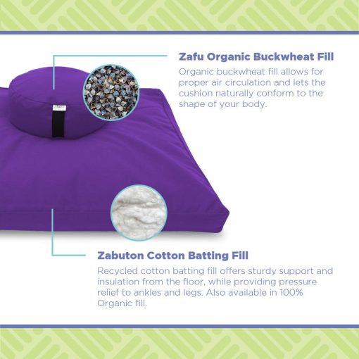 Juego de Meditacion ZAFU + ZABUTON de Bean - Almohada Ovalada ZAFU Rellena de Trigo Sarraceno + Almohadilla Grande ZABUTON Rellena de Algodon - Lona de Algodon Verde Bosque - Kit de Asiento Tradicional Tibetano de Zen Mindfulness - Hecho en EE. UU. - Imagen 5