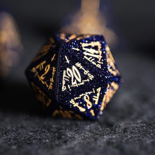 D&D Dungeons and Dragons Dice, Juego de dados poliedricos DND Pretty con tema de lenguaje secreto de elfos de piedra azul para juegos de mesa, TRPG, juegos de rol, 7 piezas - Imagen 6