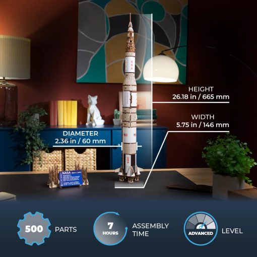 Kit de Cohete Modelo UGEARS NASA Saturn V - Modelos de Naves Espaciales para Adultos - Rompecabezas de Madera 3D del Transbordador Espacial - Rompecabezas de Nave Espacial Rocketship 3D - Imagen 2