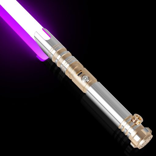 Sable de Luz de Duelo Suave, Infinito RGB 16 Colores Cambiables con 16 Sonidos y Control de Movimiento | Sable de Luz de Aluminio Premium para Adultos Adolescentes Resistente, Dorado