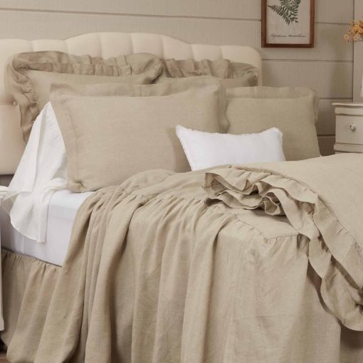 Colcha de Cama Piper Classics Provincial Linen Natural Beige con Volantes para Cama Queen, 56" W x 78" L, con Volante en 3 Lados de 45" de Caida, Ropa de Cama 100% Lino - Imagen 6