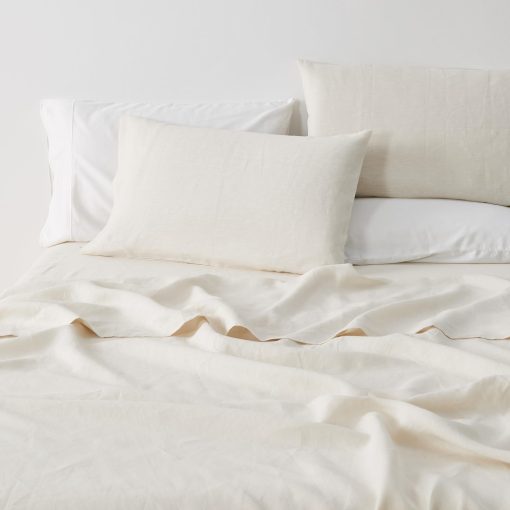 Juego de sabanas de lino 100% puro europeo - Juego de 4 piezas para cama King Cal - Transpirable para los que duermen calientes y duradero - 1 sabana encimera, 1 sabana ajustable, 2 fundas de almohada (California King, Arena) - Imagen 4