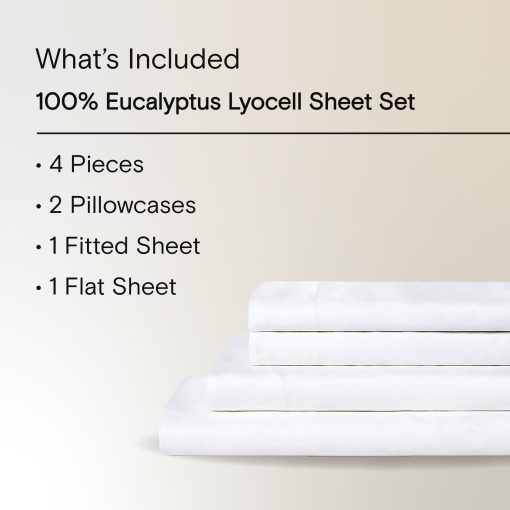 Juego de sabanas Sijo AiryWeight Tencel, 100% Lyocell derivado del eucalipto, suave como la mantequilla, Ganador de las Mejores Sabanas Refrigerantes de 2022 por 'Architectural Digest' - 4 piezas - 2 Fundas de Almohada, 1 Ajustable y 1 Superior (Blanco Nieve, King) - Imagen 2
