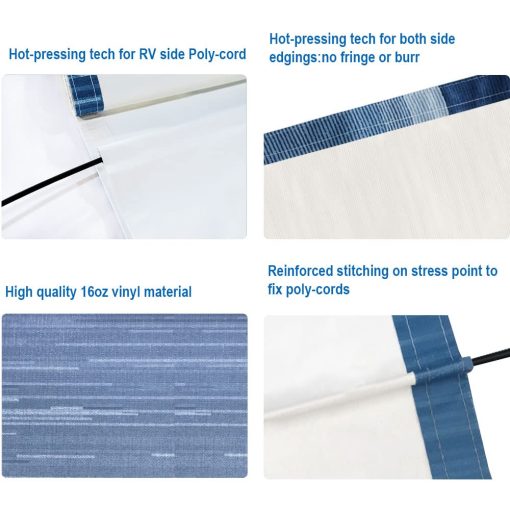 Suncode RV Awning Fabric Replacement Impermeable Universal para Autocaravana, Remolque y Caravana Sombra para Autocaravana de 11 pies (Tela de 10'2") Franja Negra - Imagen 4