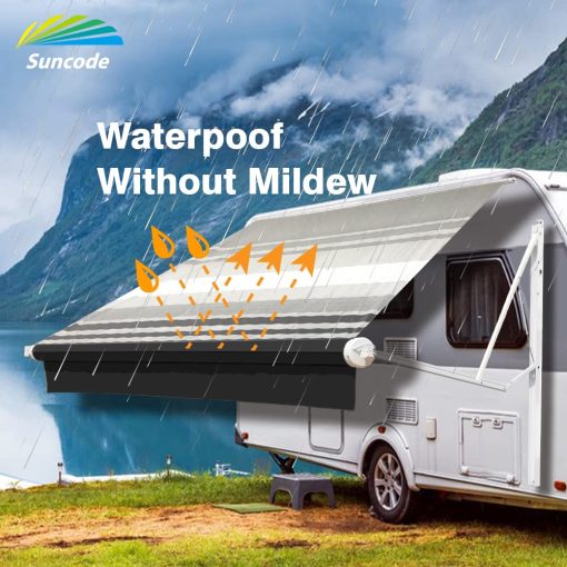 Suncode RV Awning Fabric Replacement Impermeable Universal para Autocaravana, Remolque y Caravana Sombra para Autocaravana de 11 pies (Tela de 10'2") Franja Negra - Imagen 3
