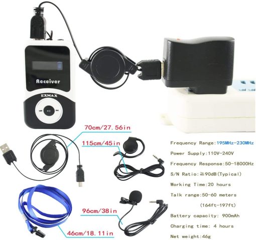 Equipo de Traduccion EXMAX para la Iglesia ATG-100T Sistema de Guia Turistica Inalambrico de Audio 195MHz Transmision de Voz para Interpretacion Tour en la Ciudad Museo Exhibicion Viaje Sala de Clases (1 Transmisor 15 Receptores) - Imagen 9