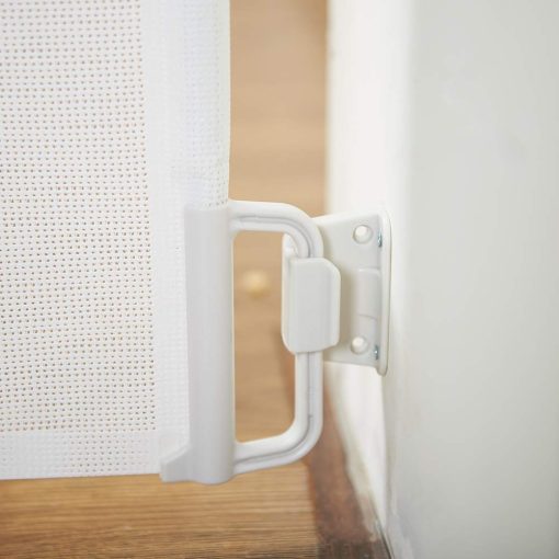 Puerta retractil extra ancha para bebes EasyBaby, 33" de alto, se extiende hasta 71" de ancho, Blanco/Puertas de seguridad para bebes, Puertas retractiles para mascotas para escaleras, puertas, pasillos, interiores y exteriores - Imagen 7