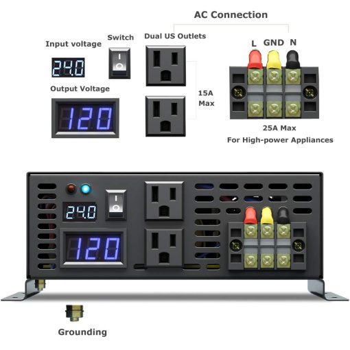 Inversor de energia solar WZRELB Reliable 3000W Fuera de la red 24V Convertidor de voltaje CC Pantalla LED Onda sinusoidal pura Dual 120V Salidas de CA - Imagen 5
