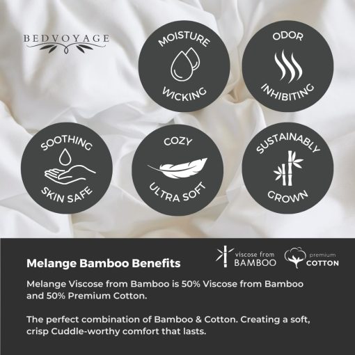 Juego de Sabanas King BedVoyage Suaves - Juego de Sabanas de Lujo de Dormitorio Melange, 4 Piezas de Ropa de Cama Refrescante Suaves, Viscosa Derivada de Bambu y Algodon, Bolsillo Profundo de 18" - Nieve - Imagen 6