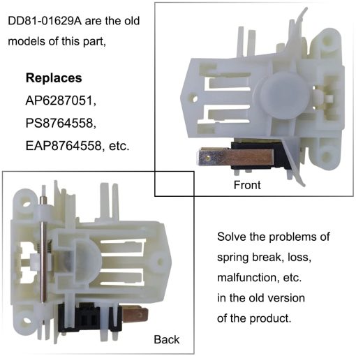 Cerradura de puerta para lavavajillas DW80F600UTS DW80J3020US DD81-01629A DD81-02132A Reemplazo de interruptor de puerta para lavavajillas Samsung DW80F600UTB, DW80K5050US, DW80K7050UG, DW80F800UWS, DW80R5060UG - Imagen 3