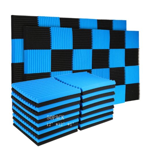 50 Pack Paneles Acusticos Espuma Absorbentes de Sonido para Paredes Paneles de Aislamiento Acustico Cuna para Estudio Casero Techo, 1" X 12" X 12" (50Pcs, Negro y Azul)
