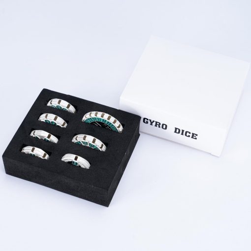 Set de Dados DND Dungeons & Dragons, Dados Metalicos DND de Giro unico, Set de D&D Poliedro D&D con Caja para Juegos de Rol D20 D12 D10 D8 D6 D4 (Dados-Plata Perla Verde) - Imagen 6