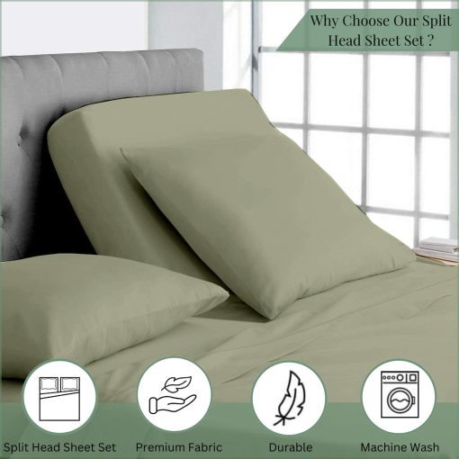 Juego de sabanas divididas para cama ajustable Split King, sabanas para cama Sleep Number Split King de bolsillo profundo, sabanas Split Top King de 34" 400 hilos 100% algodon, sabanas Flex Top, solido de salvia - Imagen 4