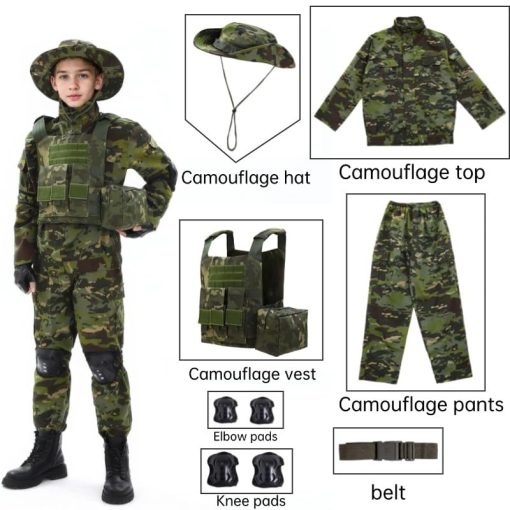Czmmyrr Uniformes militares para ninos, disfraces de soldado para ninos, disfraces de ejercito de Halloween, traje completo de camuflaje para ninos (camuflaje de selva, talla 110) - Imagen 2