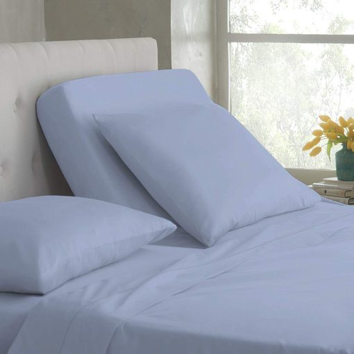 Juego de sabanas de cama dividida superior Split-King: Juego de sabanas ajustables King - 4 piezas - 100% algodon egipcio - 400 hilos - Bolsillo profundo de 15 pulgadas, Split King superior, azul claro - Division a 34 pulgadas desde la parte superior