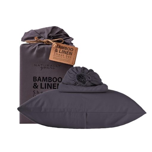 Juego de Sabanas de Bambu y Lino Nueva Temporada Tamano Queen 80% Bambu 20% Lino - 4 Piezas - Sabana Ajustable de Bolsillo Profundo de 15" Sabana Plana 2 Fundas de Almohada (Queen, Gris Ceniza)