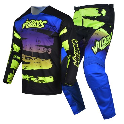 Conjunto de Jersey y Pantalon Willbros para Motocross MX Gear para Hombres Motocicleta Offroad Dirt Bike Ciclismo Carreras BMX ATV Amarillo Azul (Jersey XL Pantalones 36)