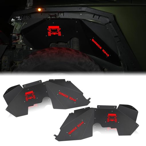 JROAD Inner Fender Front Fender Liners Compatible with Jeep Wrangler JK JKU Aluminum,con 4 luces LED para 2007-2018 Accesorios Wrangler JK JKU Sport Sahara Rubicon 2/4 Puertas