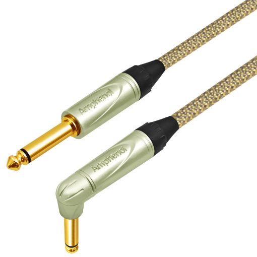 Cable de Instrumento para Guitarra Bajo Audioblast HQ-1-BRAID (Tan + Beige) 20 Pies - Flexible y Blindado con Enchufes TS Dorados en angulo Recto y Recto Amphenol Q-Series - Imagen 5