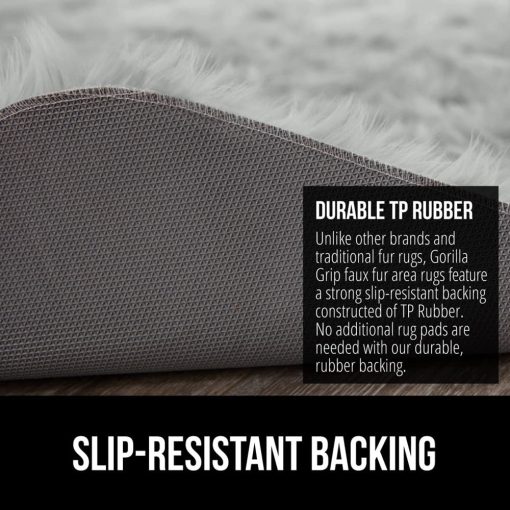 Tapete de Piel Sintetica Esponjosa Gorilla Grip, 5x7, Lavable a Maquina, Alfombras Mullidas Suaves con Base de Goma, Alfombras Mimosas para Guarderia de Bebes, Dormitorio, Sala de Estar, Moqueta de Pelo Largo, Decoracion de Lujo para el Hogar, Gris Claro - Imagen 5