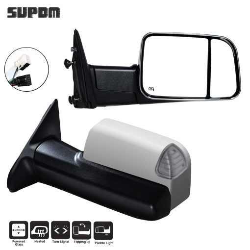 Espejos de Remolque SUPDM para Dodge Ram 1500 2500 3500 2009-2018 con Luz de Senal de Giro, Luces de Charco, Potencia Calentada Set Izquierdo+Derecho (Cromo) - Imagen 2