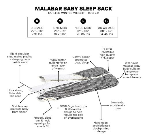 Manta Acolchada de Algodon Organico Malabar Baby TOG 2.2 Saco de Dormir para Bebes Recien Nacidos, Unisex, Grande, Fuerte, Extra Grande (36-48M) - Imagen 9