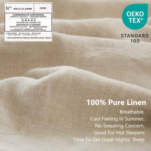 Juego de sabanas 100% lino Simple&Opulence con bordado lavado - 3 piezas (1 sabana plana y 1 sabana ajustable y 1 funda de almohada) Lino natural suave ropa de cama transpirable estilo de granja - Lino, Tamaño Individual - Imagen 2