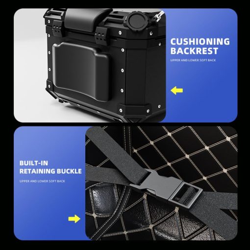 Caja Superior de Motocicleta WANSLO 45L de Aluminio Grueso a Prueba de Agua con Cerradura de Seguridad - Negro (45L) - Imagen 4