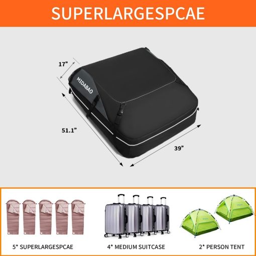 MIDABAO 20 Cubic Waterproof Duty Car Roof Top Carrier-Car Cargo Roof Bag Car Roof Top Carrier - Waterproof & Coated Zippers- Includes Anti-Slip Mat- for Cars with or Without Racks (20 Cubic Feet) - Imagen 5