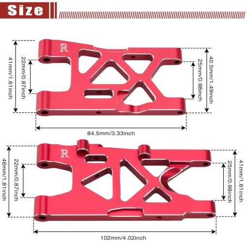 Brazos de suspension delanteros y traseros de aluminio GLOBACT para 1/8 ARRMA MOJAVE 4X4 4S BLX Piezas de actualizacion Reemplazar Arrma ARA330789 ARA330790 (Rojo) - Imagen 7