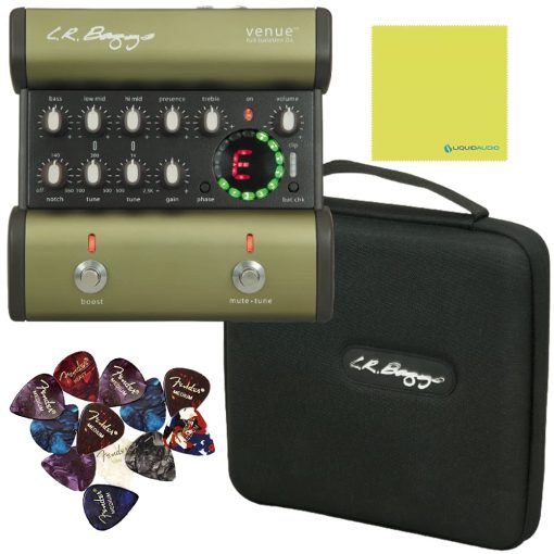 LR Baggs Venue DI Pedal de Efectos para Guitarra Acustica con Paquete de 12 Puas y Pano de Pulido de Audio Liquido