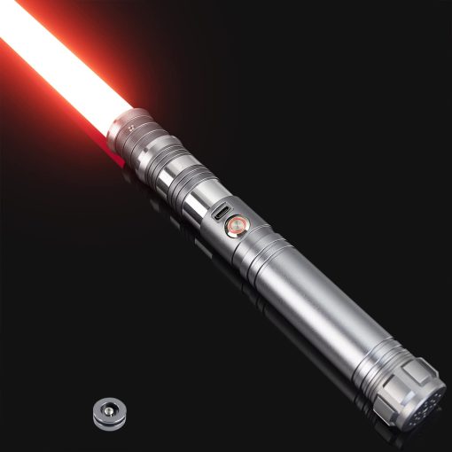 Sable de luz RGB personalizado que cambia de color, 4 fuentes de sonido/empunadura de metal, juguete de regalo de luz para adultos, sable de luz soporte para duelos intensos, sable de luz con rueda convertic ajustable de volumen - Gris