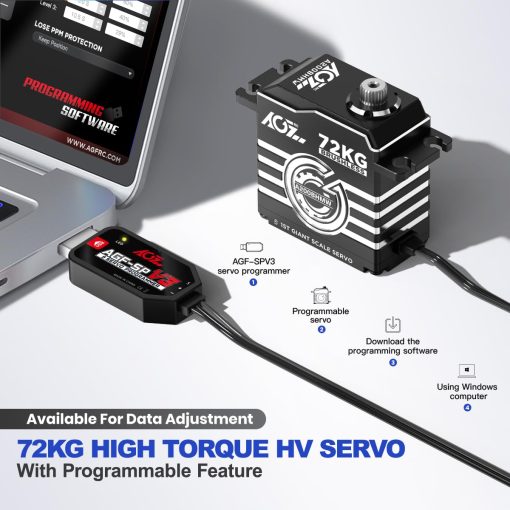 AGFRC 72KG Waterproof 1/6 RC-Servo-Motor de Alta Torque - 0.092Sec Alto Velocidad Brushless HV Engranaje Metalico Completo Direccion Digital Servo para Coche RC Escala 1/6 (A200BHMW) - Imagen 6