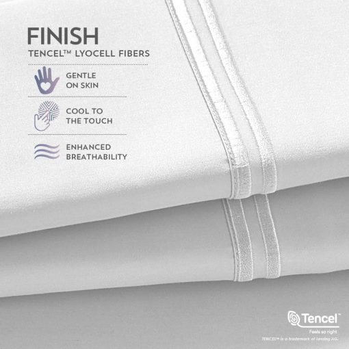 Juego de sabanas PureCare Elements Cool Touch con 100% Tencel, Esquinas de Ajuste Preciso y Fundas de Almohada Envueltas, Queen, Blanco (PCST-Q-WH) - Imagen 6