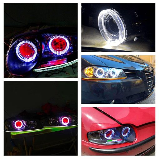 YUFANYA 2.5 Pulgadas H1 8.1 Ver Bixenon Proyector de Lente con Funcion de Luces Altas/Bajas, Decoracion de Ojos de angel Blancos, Funcion de Luces Diurnas, Mascara Cromada, Compatible con Coche Motocicleta H1 H4 H7 Retrofit - Imagen 7