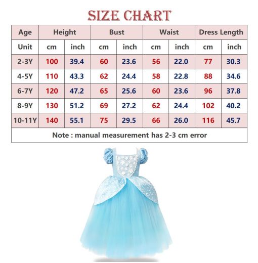 Disfraz de Cenicienta para ninas Vestido de Cenicienta Vestidos de Princesa para ninas Fiesta de Halloween Cosplay con Manga Corta 2-11T - Imagen 3